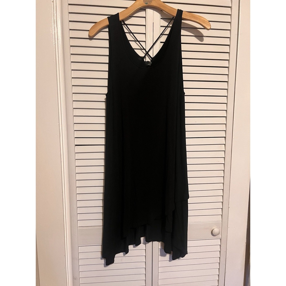 ALYA Women's Size Large L Dress Sleeveless Shift Flowy Midi Length Stretch Black